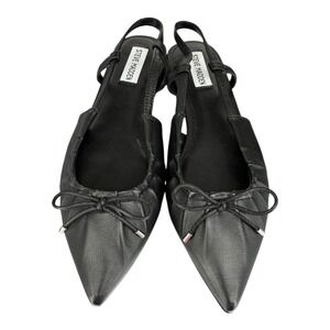 Steve Madden Laylah Black Leather Pleated Slingback Flats Pointed Bow Size 9.5